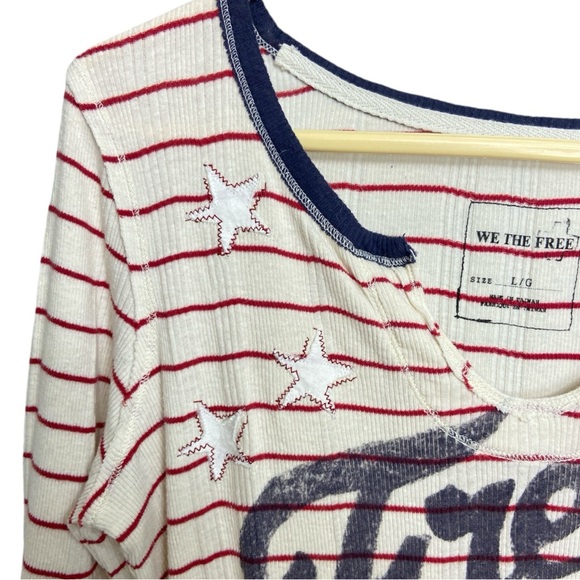 Free People We the Free striped cream and red free wheeling shirt size L - Picture 7 of 7